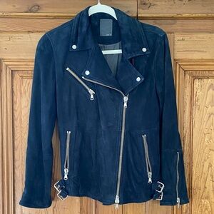 Nordstrom Women's Dark Blue Leather Jacket with Silver Details